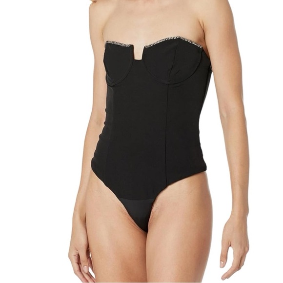 Astr Tops - ASTR Black Strapless Rhinestone Bodysuit Size S